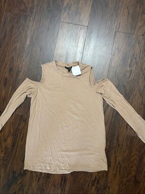Topshop Beige Cold-Shoulder Long Sleeve Top